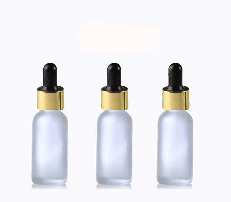 25 FROSTED 15ml Glass Bottles w/ Metallic Gold Glass Dropper Pipette 1 –  Grand Parfums II