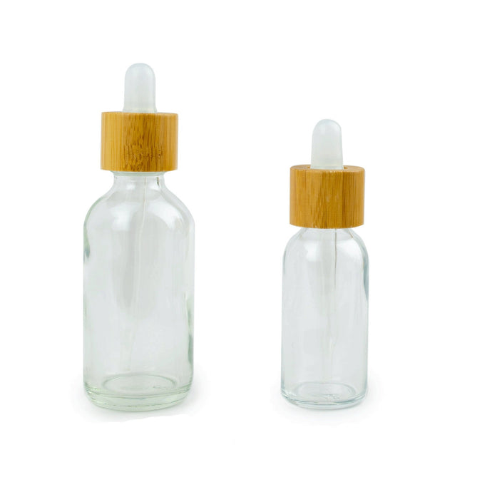 30ml Glass BAMBOO Dropper Bottles TRANSLUCENT Bulbs (Clear) 1 Oz Clear Glass Boston Round | Single Bottle