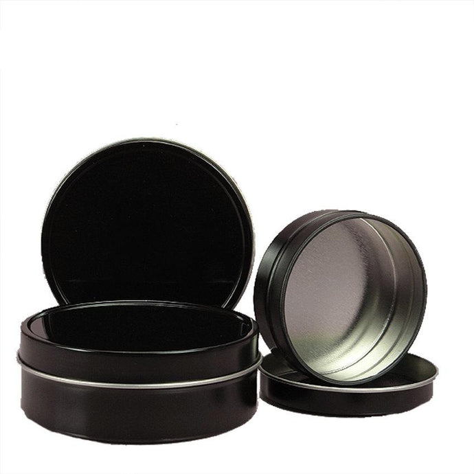 12 Shallow BLACK & SILVER Trim 2 Oz  Tins 60ml Aluminum Metal Cosmetic Jar Packaging Candy Wedding Favor Beard Balm, Solid Perfume, Mints