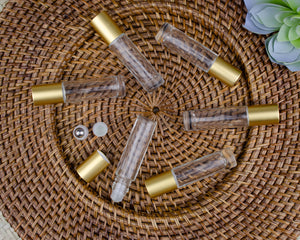 10 ml Clear Roller Bottle with Matte Gold Caps (6-Pack)