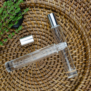 1 10ml THIN Cylindrical Glass Roller Bottle LUXURY Essential Oil Roller MATTE Gold Cap Clear Glass Roll-on Bottle, Steel Roller, 1/3 Oz, Gold, Silver or White Cap Options