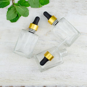 100 Pcs Clear Glass 30 ml LUXURY Dropper Bottle, Flat Glass 1 Oz Medicine Serum, 1 Oz Essential Oil Bottles Refillable