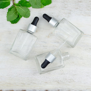 100 Pcs Clear Glass 30 ml LUXURY Dropper Bottle, Flat Glass 1 Oz Medicine Serum, 1 Oz Essential Oil Bottles Refillable