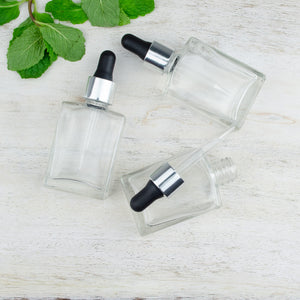 100 Pcs Clear Glass 30 ml LUXURY Dropper Bottle, Flat Glass 1 Oz Medicine Serum, 1 Oz Essential Oil Bottles Refillable