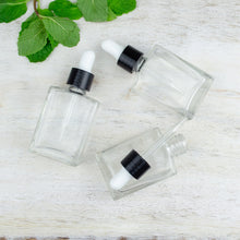 Load image into Gallery viewer, 100 Pcs Clear Glass 30 ml LUXURY Dropper Bottle, Flat Glass 1 Oz Medicine Serum, 1 Oz Essential Oil Bottles Refillable
