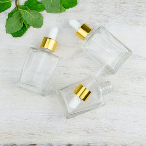 100 Pcs Clear Glass 30 ml LUXURY Dropper Bottle, Flat Glass 1 Oz Medicine Serum, 1 Oz Essential Oil Bottles Refillable