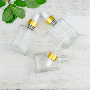 100 Pcs Clear Glass 30 ml LUXURY Dropper Bottle, Flat Glass 1 Oz Medicine Serum, 1 Oz Essential Oil Bottles Refillable