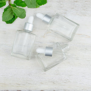 100 Pcs Clear Glass 30 ml LUXURY Dropper Bottle, Flat Glass 1 Oz Medicine Serum, 1 Oz Essential Oil Bottles Refillable