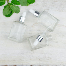 Load image into Gallery viewer, 100 Pcs Clear Glass 30 ml LUXURY Dropper Bottle, Flat Glass 1 Oz Medicine Serum, 1 Oz Essential Oil Bottles Refillable