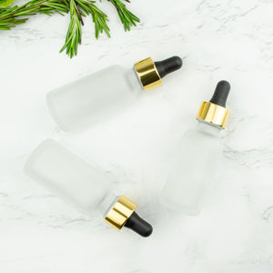 1 FROSTED 30ml Glass Bottles w/ Metallic Gold Glass Dropper Pipette 1 Oz
