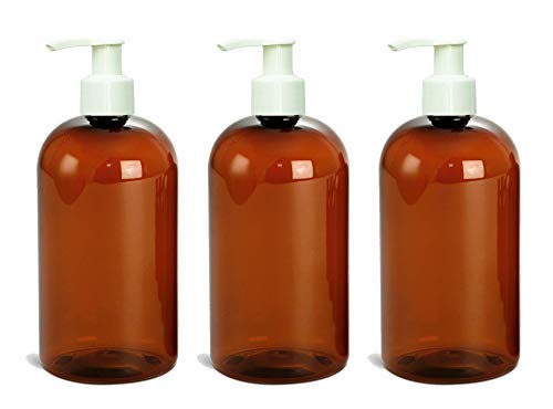 3 Pcs 16 Oz Amber Dispensing Lotion Pump Bottles White Pumps Refillable