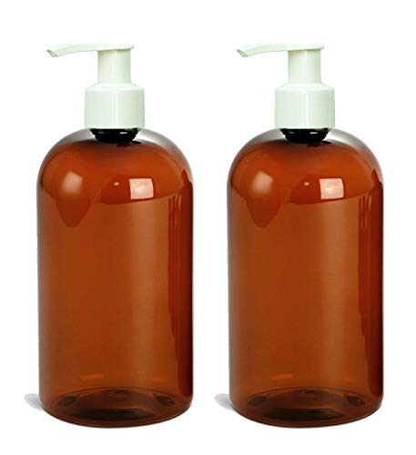 2 Pcs 16 Oz Amber Dispensing Lotion Pump Bottles White Pumps Refillable