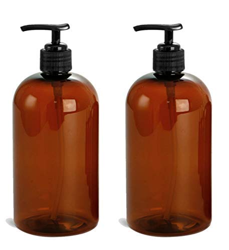 2 Pcs 16 Oz Amber Dispensing Lotion Pump Bottles Black Pumps Refillable