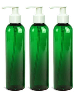 3 Empty Lotion Pump Bottles - Sanitizer Gel Refillable GREEN 8 Oz WHITE Pump