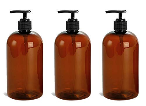 3 Pcs 16 Oz Amber Dispensing Lotion Pump Bottles Black Pumps Refillable