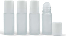 Load image into Gallery viewer, 4 Jumbo FROSTED 1 Oz  30mL Glass Rollerball Bottles with WHITE CAPS Roll-On Bottles Storage Essential Oil Perfume, Aromatherapy, Cologne, Roller Ball