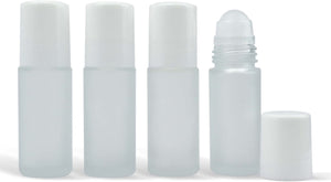 4 Jumbo FROSTED 1 Oz  30mL Glass Rollerball Bottles with WHITE CAPS Roll-On Bottles Storage Essential Oil Perfume, Aromatherapy, Cologne, Roller Ball