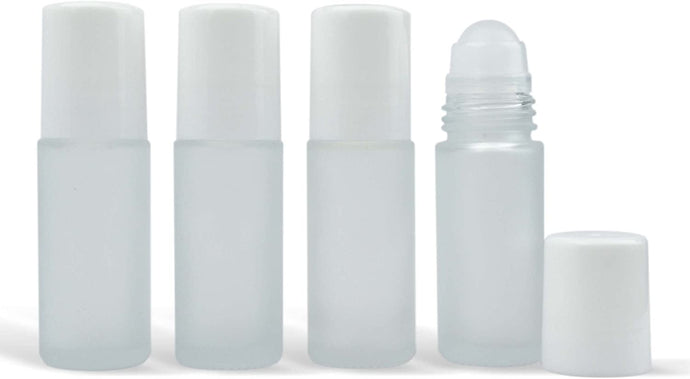 4 Jumbo FROSTED 1 Oz  30mL Glass Rollerball Bottles with WHITE CAPS Roll-On Bottles Storage Essential Oil Perfume, Aromatherapy, Cologne, Roller Ball