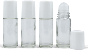 4 Jumbo FROSTED 1 Oz  30mL Glass Rollerball Bottles with WHITE CAPS Roll-On Bottles Storage Essential Oil Perfume, Aromatherapy, Cologne, Roller Ball