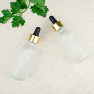 1 FROSTED  2oz Glass Bottles w/ Metallic Silver Glass Dropper Pipette