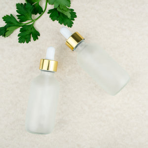 1 FROSTED  2oz Glass Bottles w/ Metallic Silver Glass Dropper Pipette