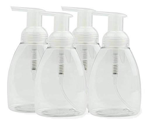 Grand Parfums, 4, Clear, 8.5 oz (250 ml), Oval, Plastic Foaming Soap Dispensers, with Frost/Natural Pumps