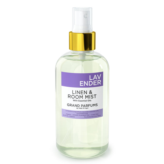 Organic Lavender Spray Mist for Room, Linens and Body - by Sage & Capri for Grand Parfums - 240mL/8 Oz