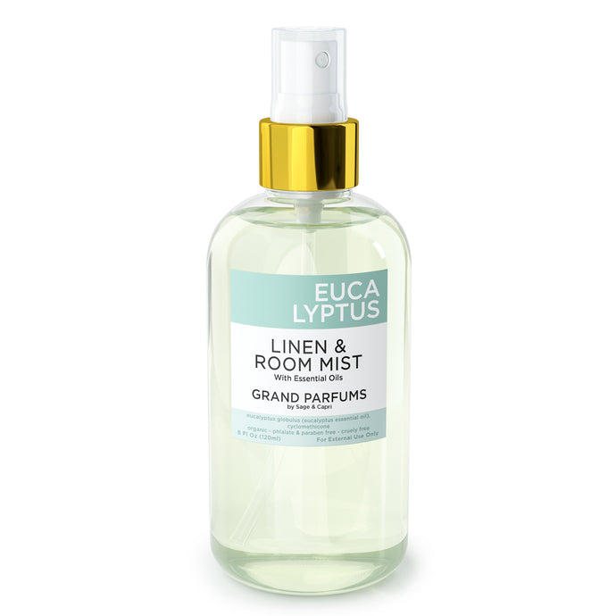 Organic Eucalyptus Spray Mist for Room, Linens and Body - by Sage & Capri for Grand Parfums - 240mL/8 Oz