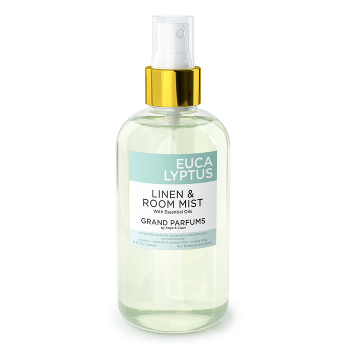 Organic Eucalyptus Spray Mist for Room, Linens and Body - by Sage & Capri for Grand Parfums - 240mL/8 Oz