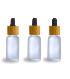 Single white 30ml glass bamboo dropper bottles 1 oz boston round white or black bulbs