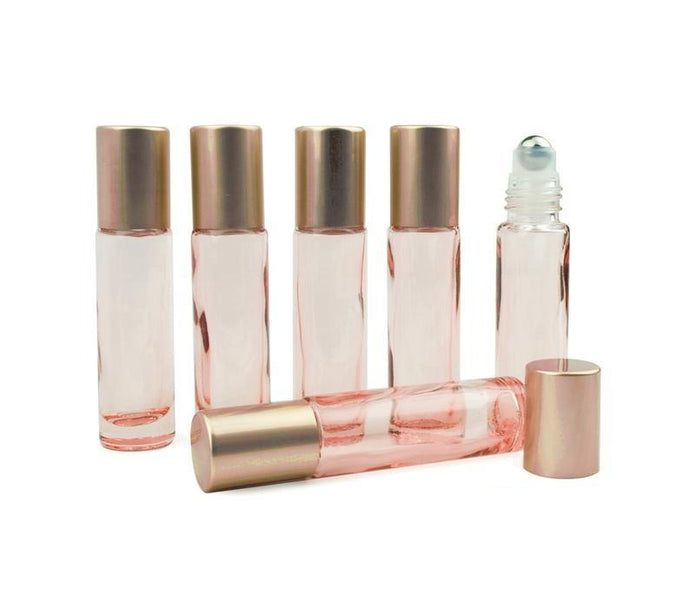 144 10ml Clear Rose Gold Bottles with Stainless Steel Rollers and Rose Gold Caps