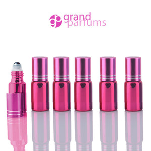 5 UPSCALE RED 5ml Glass Essential Oil Glass Roll On Bottles Stainless Steel Roller (1/3 Oz) Fabulous Metallic Colors UV Coating   5 ml