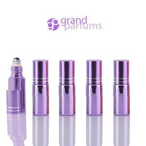 5 UPSCALE RED 5ml Glass Essential Oil Glass Roll On Bottles Stainless Steel Roller (1/3 Oz) Fabulous Metallic Colors UV Coating   5 ml