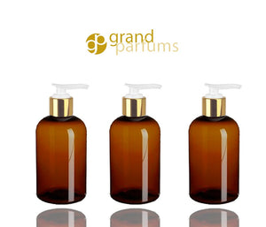 12 Shiny Black 8 Oz 240ml MODERN  PET Boston Round Plastic Bottles w/ Lotion Soap Pump SLEEK High End Private Label Packaging Spa, Haircare