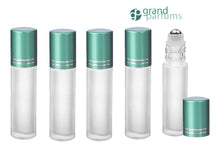 Load image into Gallery viewer, 6 FROSTED Rollers 10 ml PREMIUM Roll On Bottles Steel Balls 10ml  1/3 Oz Essential Oil Perfume Lip Gloss Shiny BLACK/Silver Cap