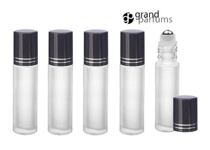 6 FROSTED 10ml PREMIUM Roll On Bottles Stainless Steel Roller Balls 1/3 Oz Essential Oil Perfume Lip Gloss Shiny GOLD Cap Accent