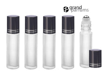 Load image into Gallery viewer, 6 FROSTED 10ml Very PREMIUM Roll On Bottles Stainless Steel Roller Balls 10 ml  1/3 Oz Essential Oil Perfume Lip Gloss Matte TEAL Green Cap