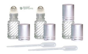 6- 12 Clear SWIRL 5ml Essential Oil Roller Bottles w/ STAINLESS Steel Roller Balls 5 ml Premium Roller Perfume Oil Matte PINK Caps Roll-on