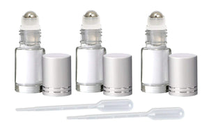 12 Clear PREMIUM 5ml (Dram) Roll On Bottles w/ STAINLESS Steel Roller Balls 5 ml Essential Oil, Perfume Lip Gloss SHINY Black Caps Roll-on