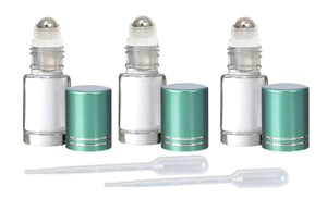 12 Clear PREMIUM 5ml (Dram) Roll On Bottles w/ STAINLESS Steel Roller Balls 5 ml Essential Oil, Perfume Lip Gloss SHINY Black Caps Roll-on