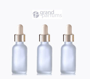 3 FROSTED 30ml Glass Bottles w/ Metallic Silver Glass Dropper Pipettes 1 Oz UPSCALE LUXURY Cosmetic Skincare Packaging, Serum, Essential Oil