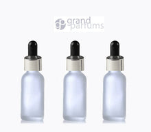Load image into Gallery viewer, 3 FROSTED 15ml Glass Bottles w/ Metallic Gold Glass Dropper Pipettes 1/2 Oz UPSCALE LUXURY Cosmetic Skincare Packaging, Serum, Essential Oil