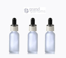 Load image into Gallery viewer, 6 FROSTED 15ml Glass Bottles w/ Metallic Silver Glass Dropper Pipette 1/2 Oz UPSCALE LUXURY Cosmetic Skincare Packaging, Serum Essential Oil