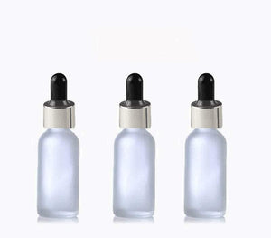 6 FROSTED 30ml Glass Bottles w/ Metallic Silver & White Dropper Pipette 1 Oz UPSCALE LUXURY Cosmetic Skincare Packaging, Serum Essential Oil