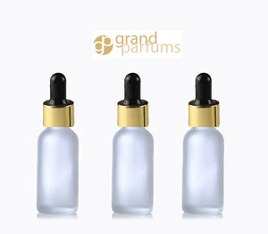 3 FROSTED 15ml Glass Bottles w/ Metallic Silver Glass Dropper Pipette 1/2 Oz UPSCALE LUXURY Cosmetic Skincare Packaging, Serum Essential Oil