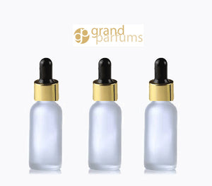 3 FROSTED 30ml Glass Bottles w/ Metallic Silver Glass Black Dropper Pipette 1 Oz  LUXURY Cosmetic Skincare Packaging, Serum Essential Oil