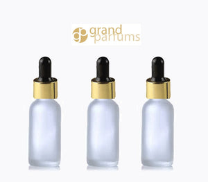 3 FROSTED Dropper Bottles 15ml Glass w/ Metallic Silver Dropper 1/2 Oz AntiAging Cosmetic Skincare Packaging, Serum Essential Oil