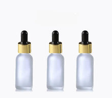 Load image into Gallery viewer, 6 FROSTED 30ml Glass Bottles w/ Metallic Silver &amp; White Dropper Pipette 1 Oz UPSCALE LUXURY Cosmetic Skincare Packaging, Serum Essential Oil