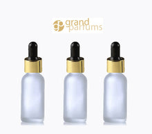 Load image into Gallery viewer, 6 FROSTED 15ml Glass Bottles w/ Metallic Silver Glass Dropper Pipette 1/2 Oz UPSCALE LUXURY Cosmetic Skincare Packaging, Serum Essential Oil