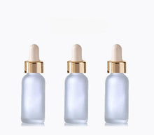 Load image into Gallery viewer, 6 FROSTED 30ml Glass Bottles w/ Metallic Silver &amp; White Dropper Pipette 1 Oz UPSCALE LUXURY Cosmetic Skincare Packaging, Serum Essential Oil